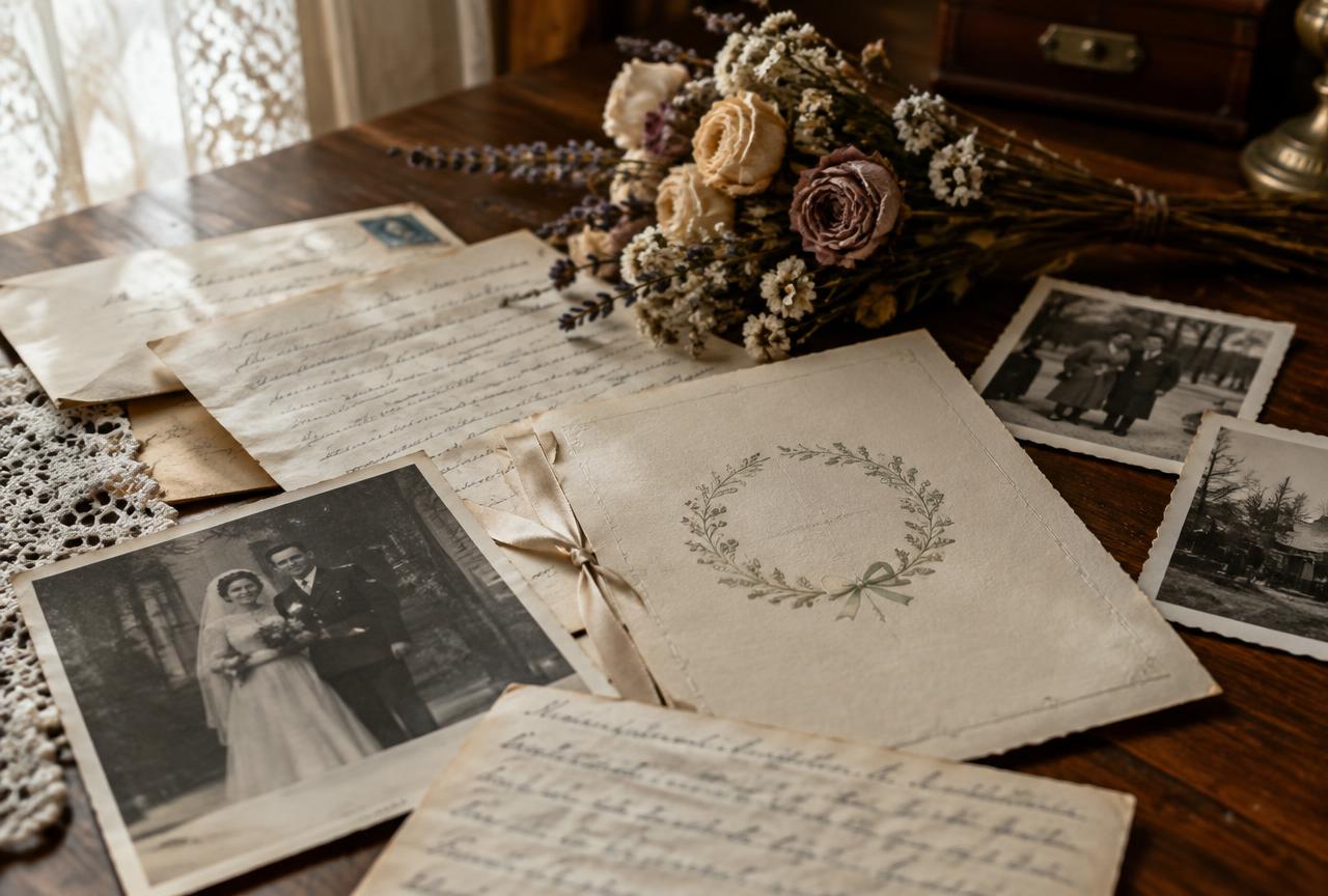 Sample: old letters tied with ribbon
